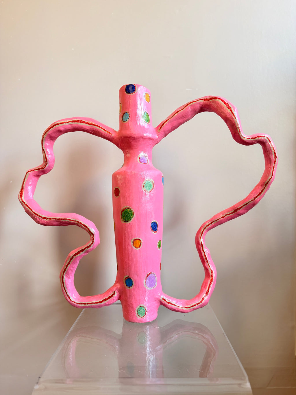 Large Pink Vessel with Wavy Handles