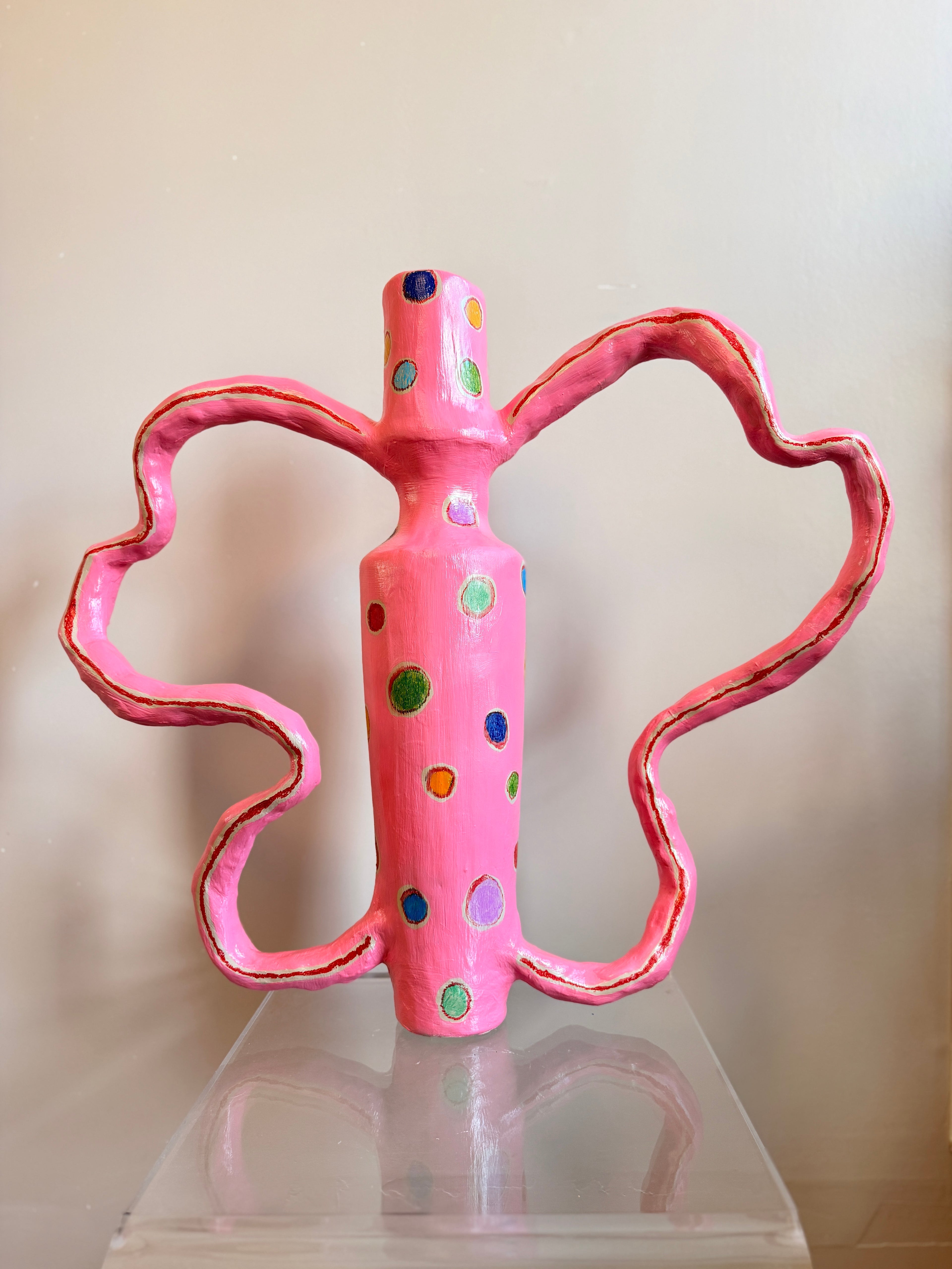 Large Pink Vessel with Wavy Handles