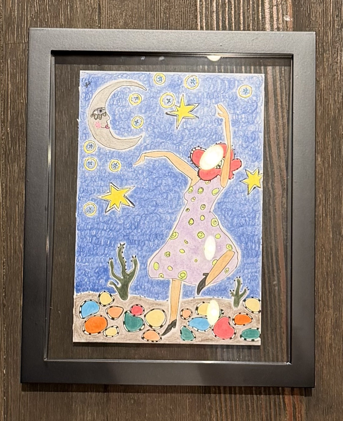 Love by the Moon - framed drawing by Lori Lyon