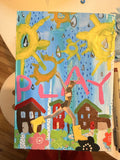 Play - acrylic and collage painting by Lori Lyon