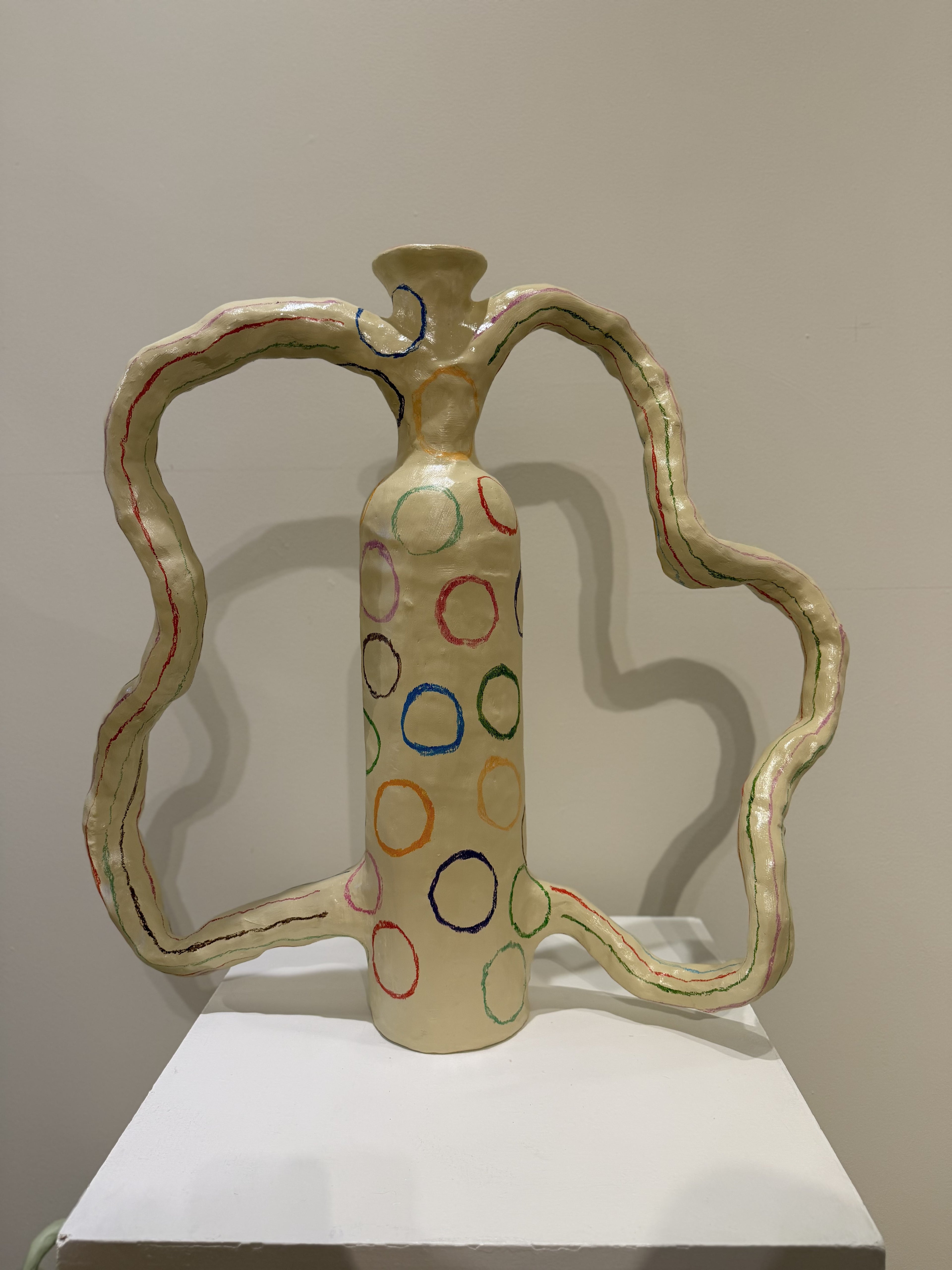 Large spots vessel with wavy handles by Lori Lyon